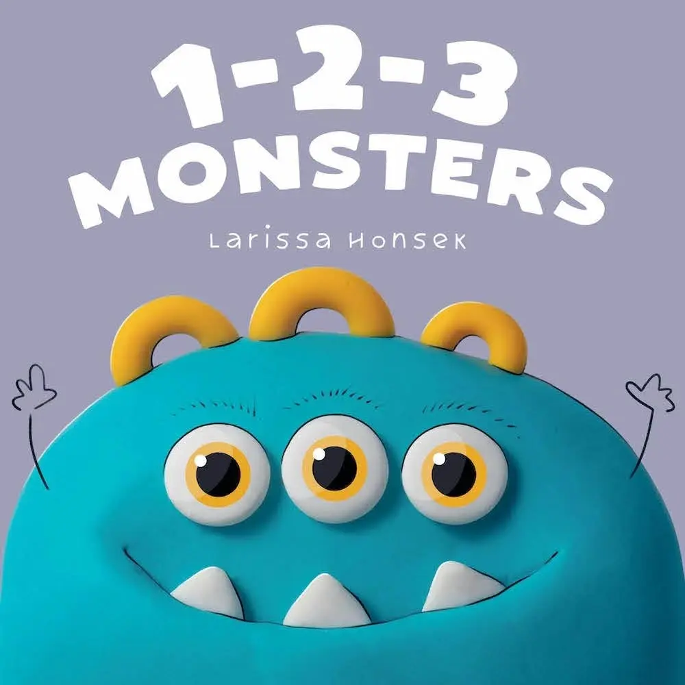 Cover of 1-2-3 Monstruos by Larissa Honsek, a Spanish counting board book from Familius